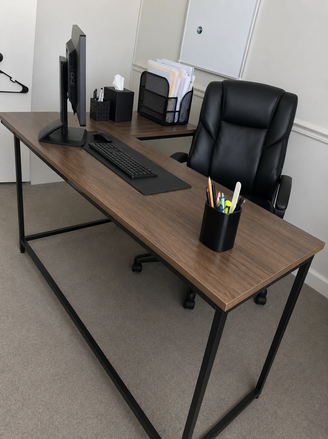 Wooden Top Metal Frame Desk L shape
