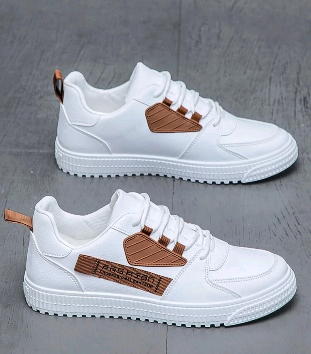 White Fashion Sneakers with Brown Accents