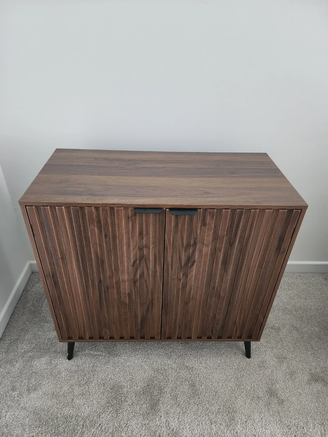 Modern Walnut Cabinet with Fluted Doors - Brand New
