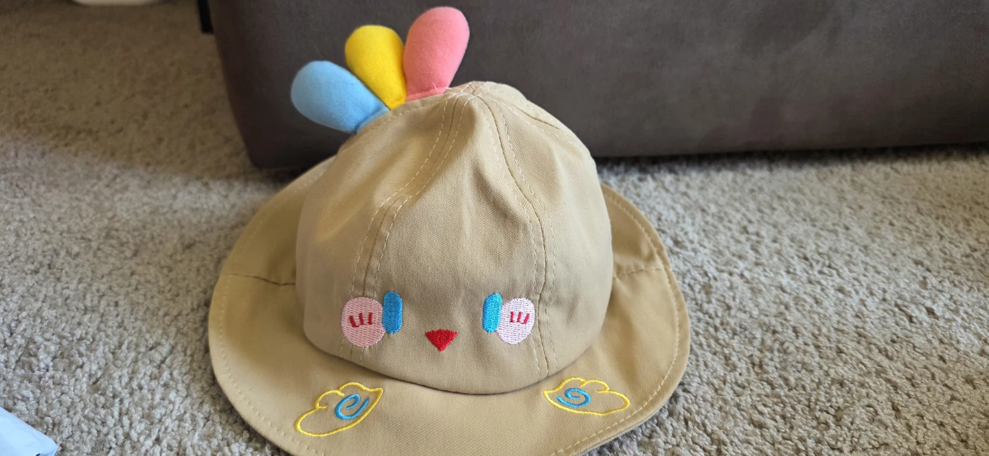 Kids' Bucket Hat with Embroidered Face and Pom-Pom Decorations