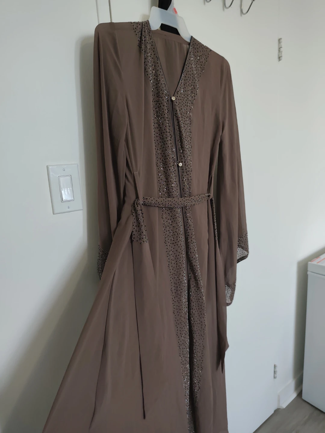 Brown Beaded Abaya Dress with Belt - photo 2