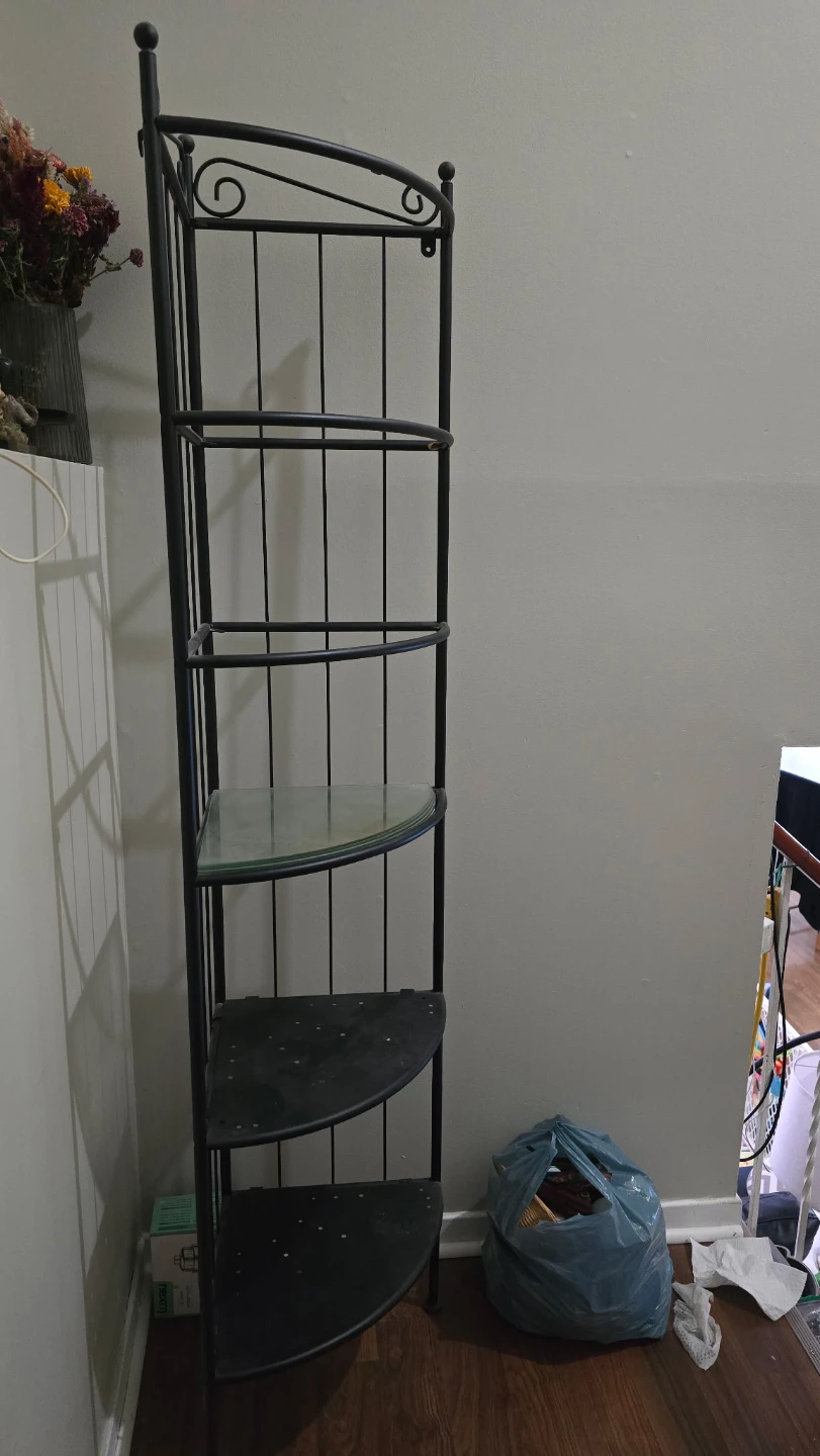 Black Metal Corner Ikea Shelf Unit with Glass and Wood Shelves
