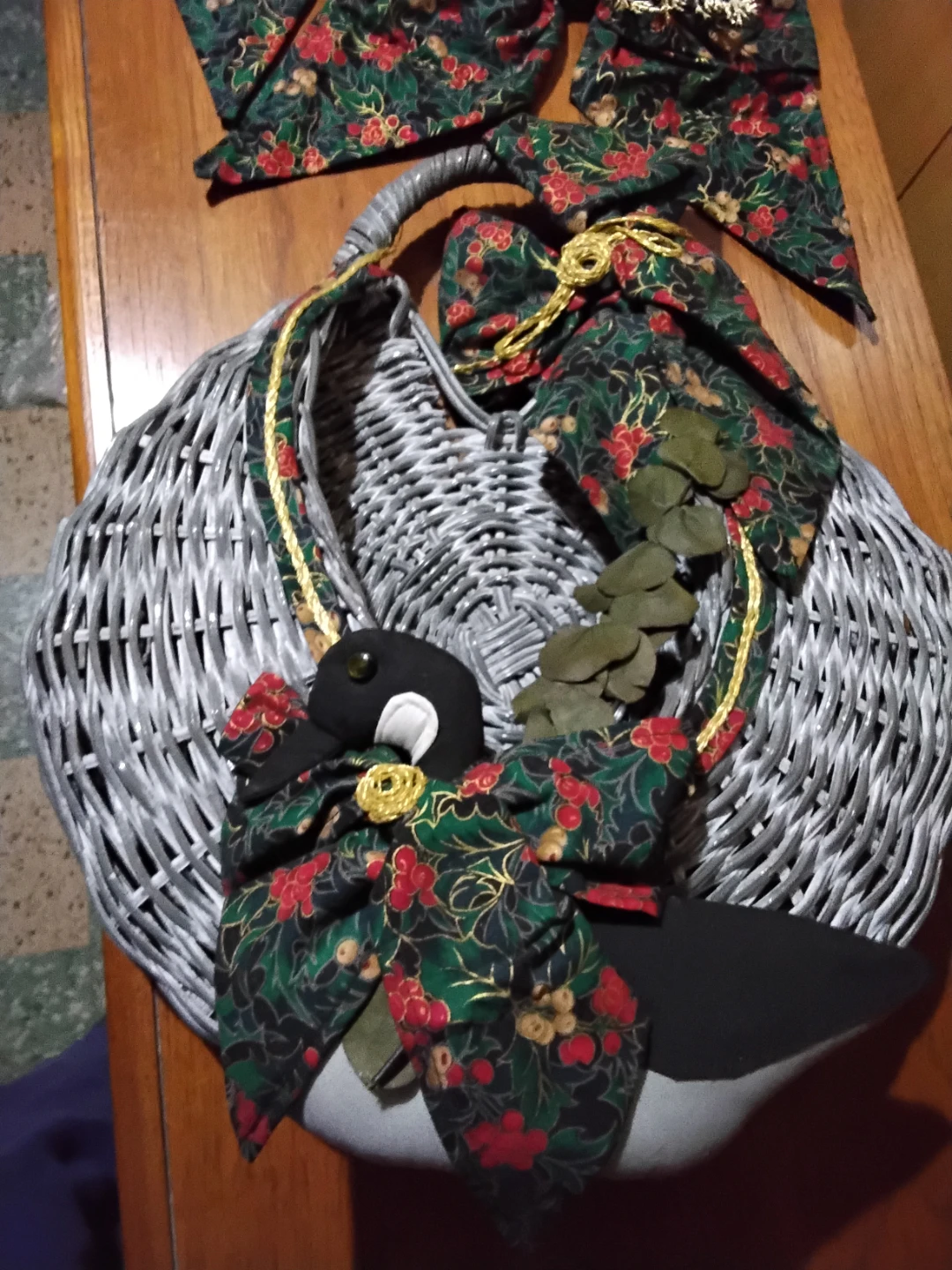 Hanging Wicker basket with holiday decorations