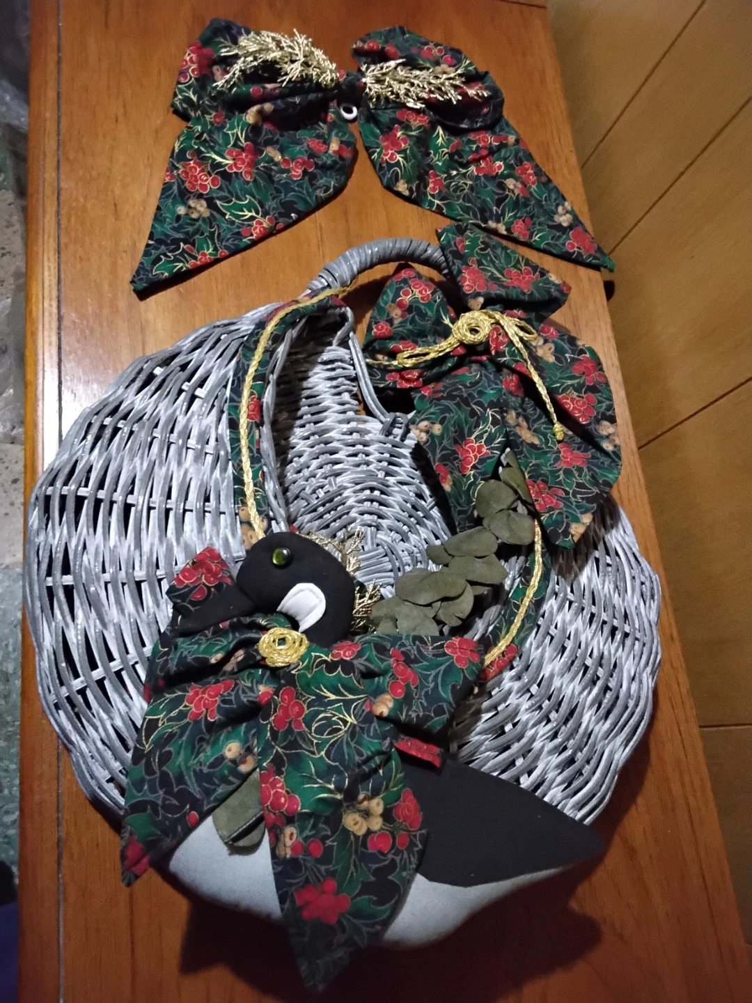 Hanging Wicker basket with holiday decorations - photo 5