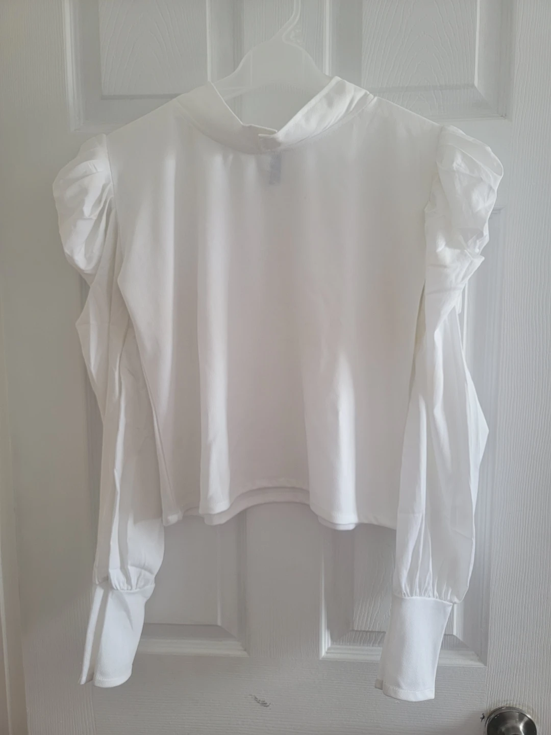 White Puff Sleeve Mock Neck Top Size - M