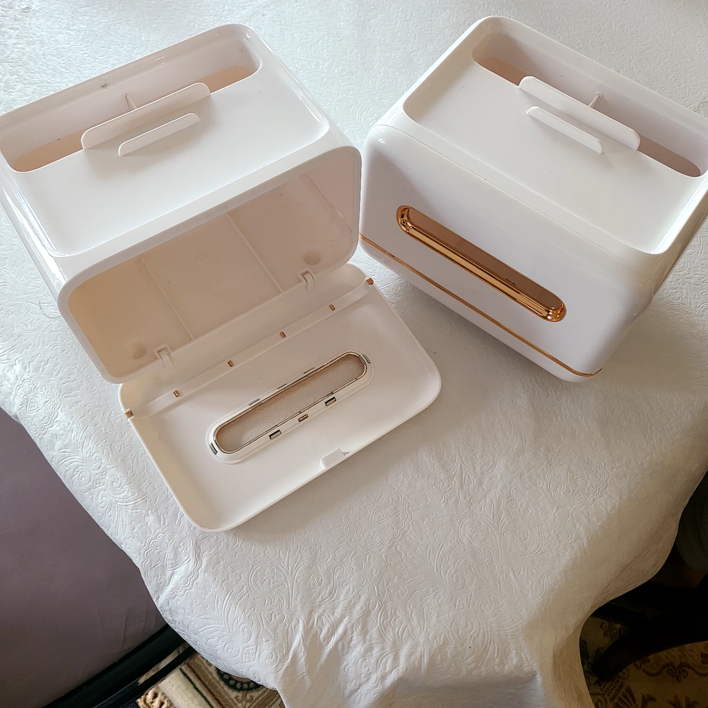 White Tissue Box Holder with Rose Gold Trim
