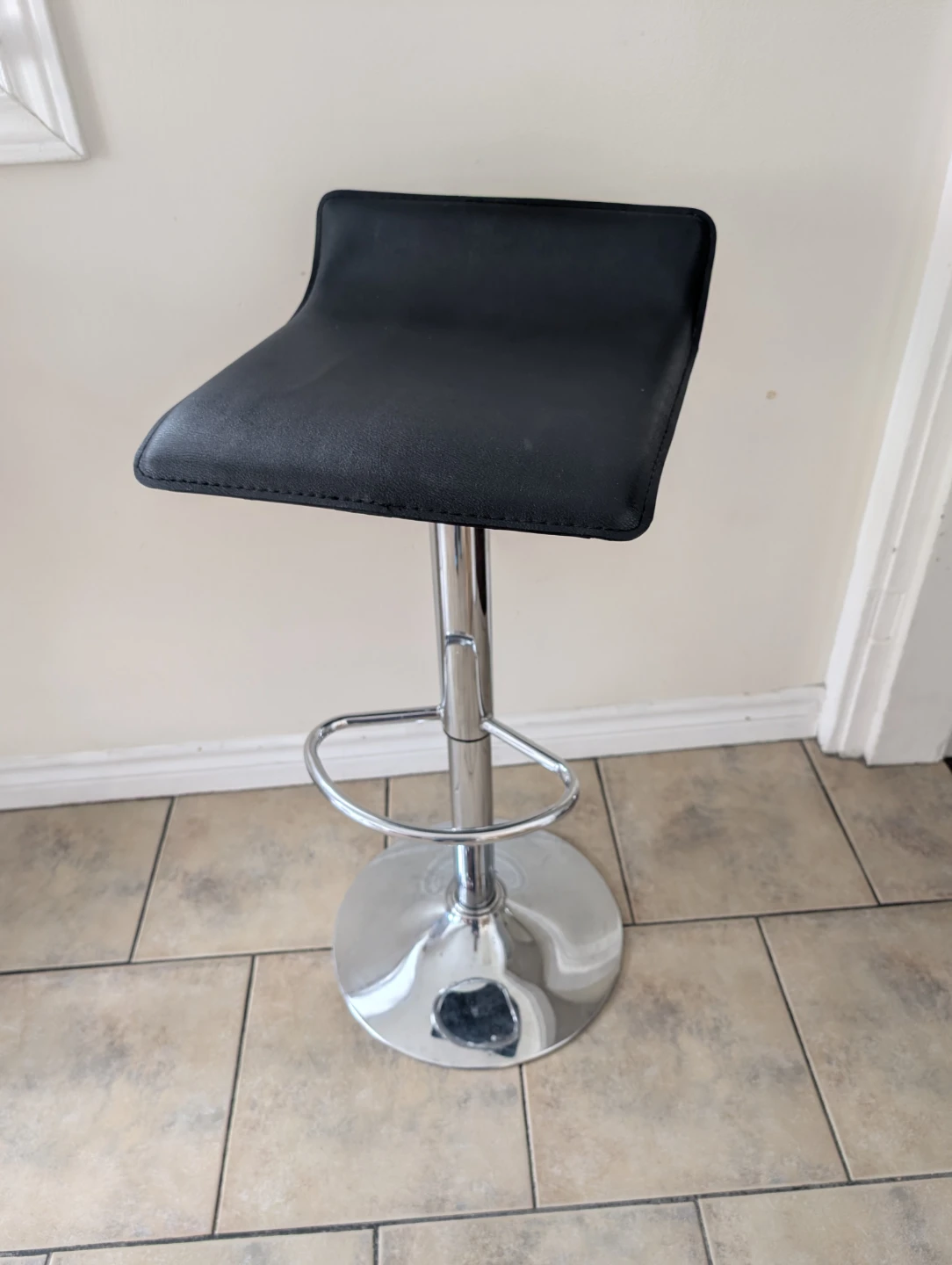 Adjustable Black Faux Leather Bar Stool