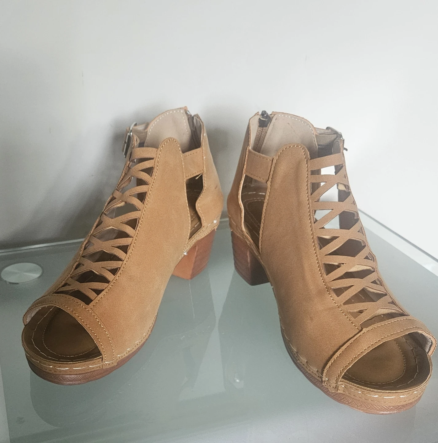 Women's Tan Peep-Toe Gladiator Heels - photo 3