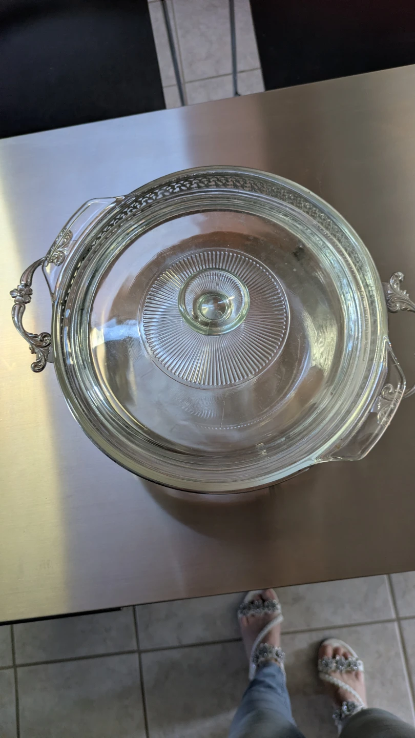 Vintage Glass Casserole Dish with Silver Plated Holder - photo 2