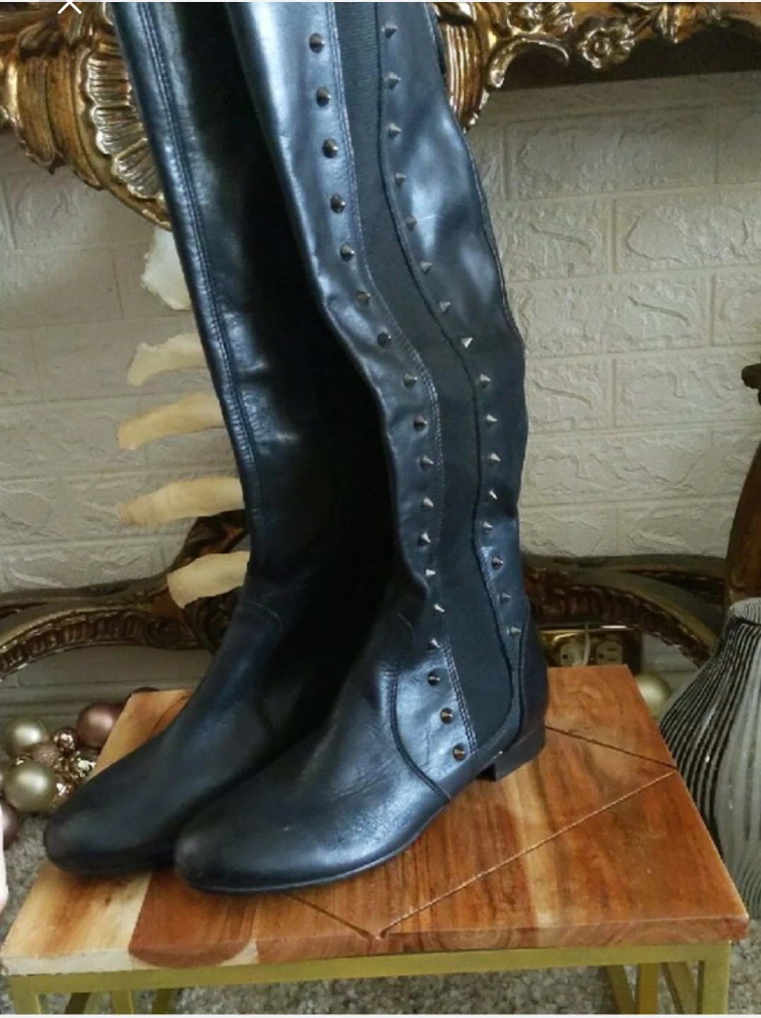 Black Studded Knee-High Boots - photo 2