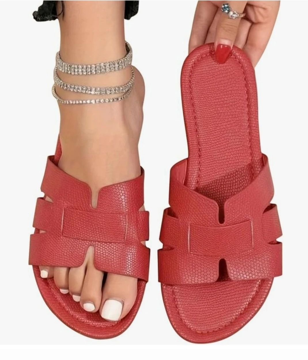 Red H-Strap Slide Sandals Size 40