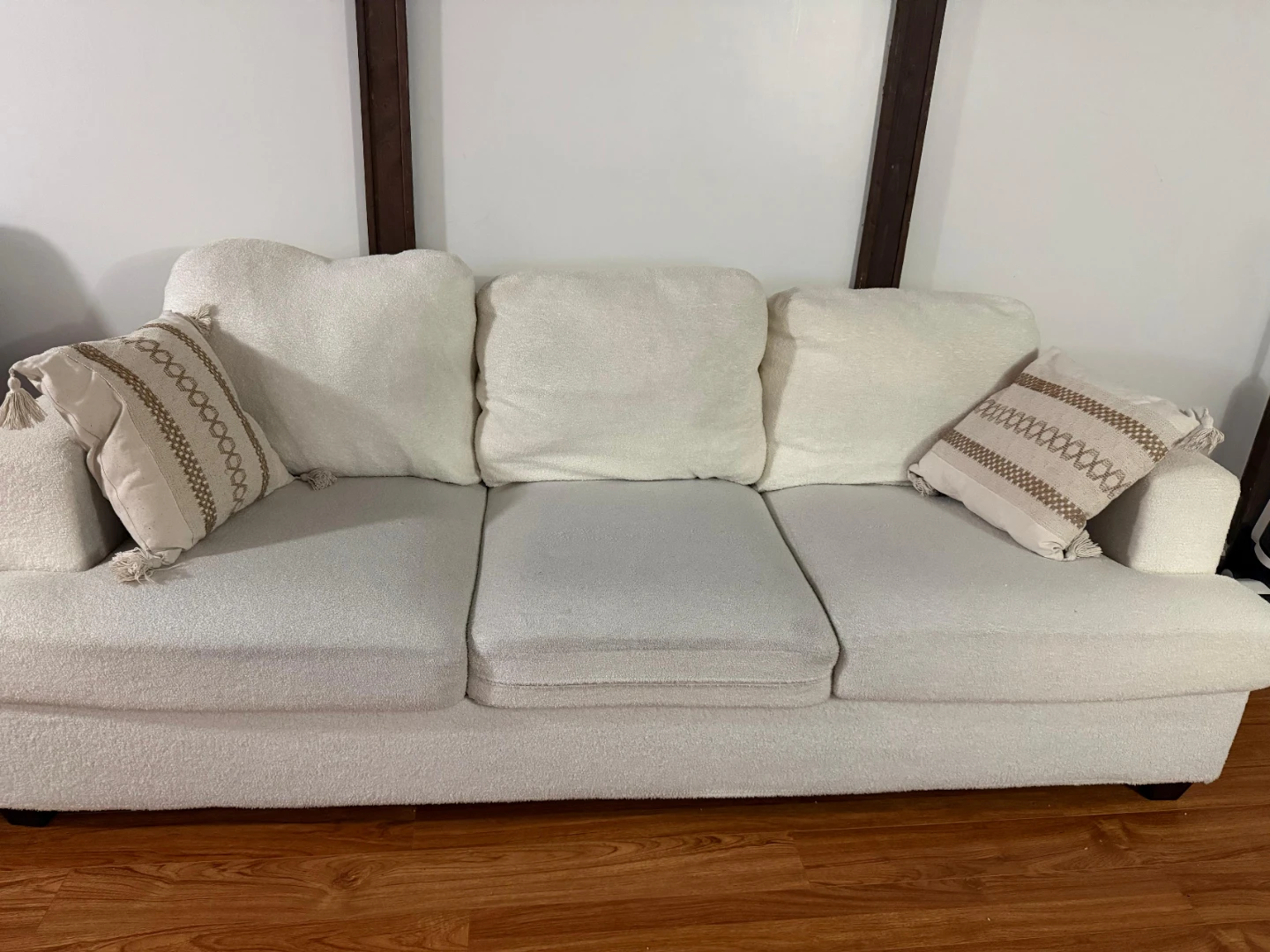 White Boucle Sofa with Cushions