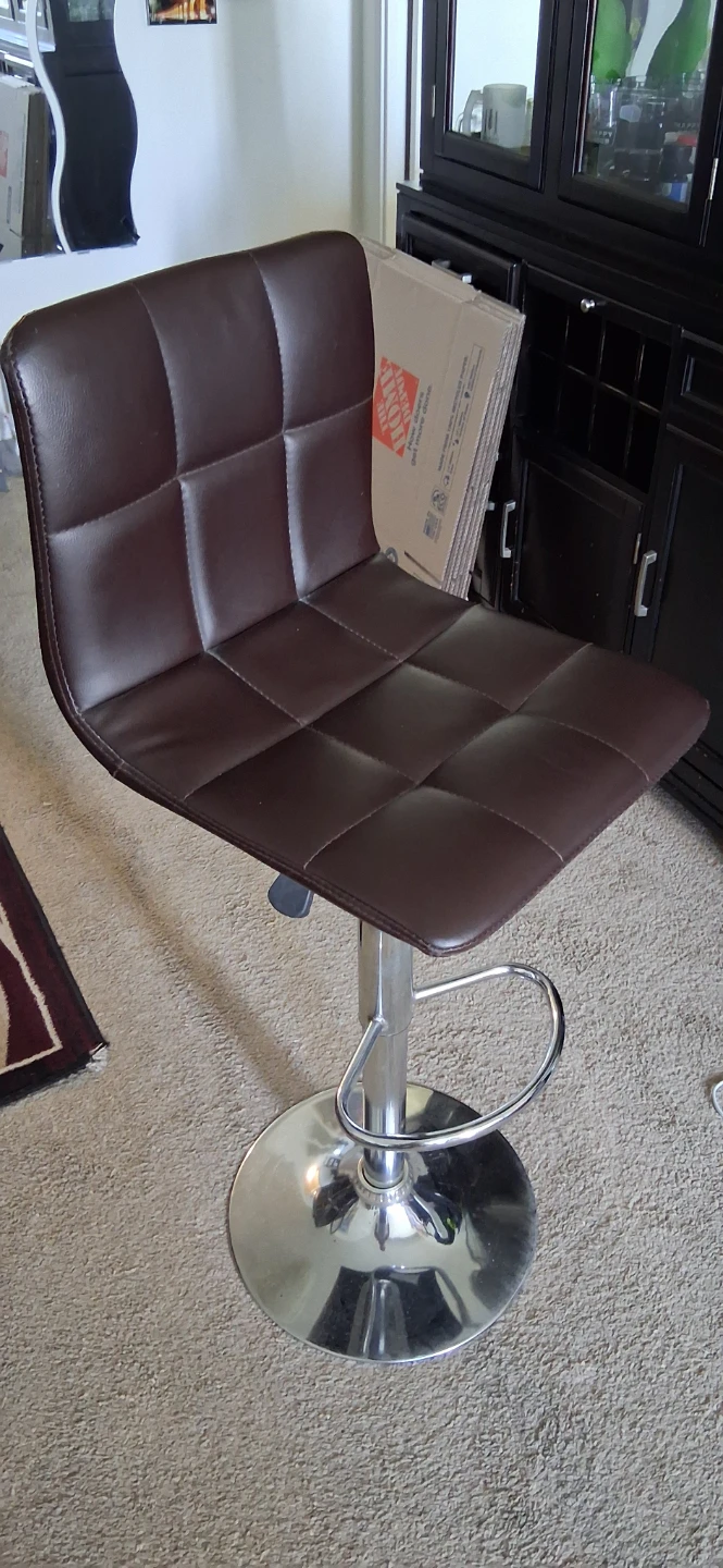 Adjustable Bar Stool - Brown Faux Leather