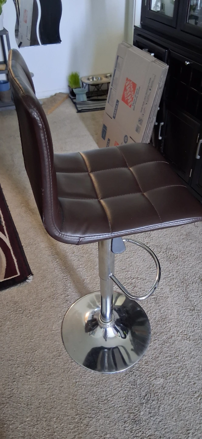 Adjustable Bar Stool - Brown Faux Leather - photo 2