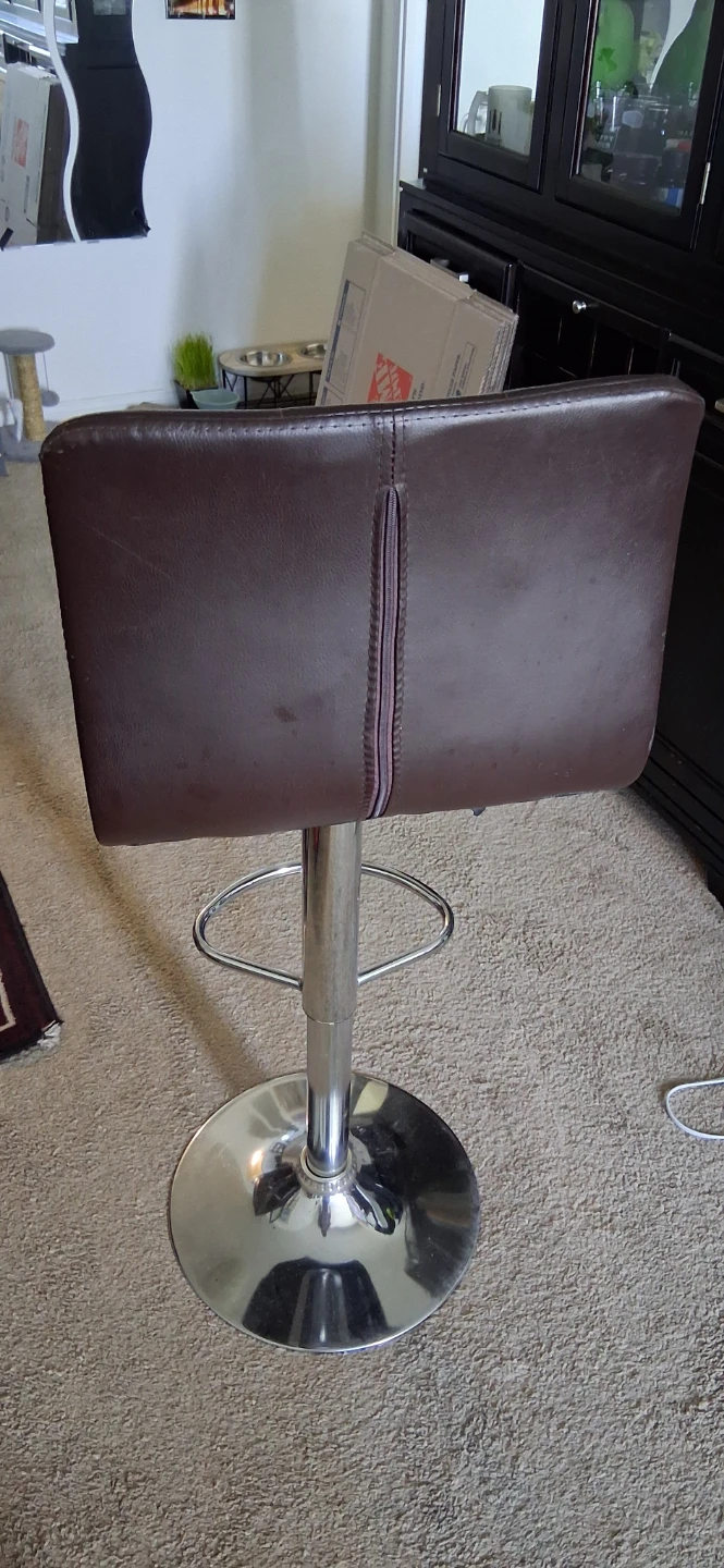 Adjustable Bar Stool - Brown Faux Leather - photo 3