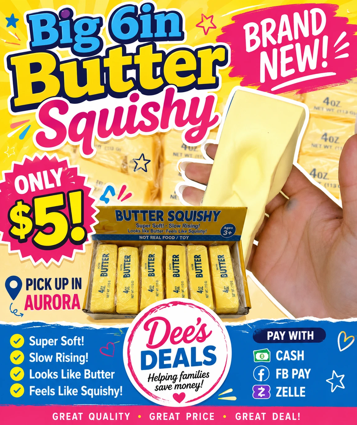 Big 6-inch Butter Squishy Toy $5