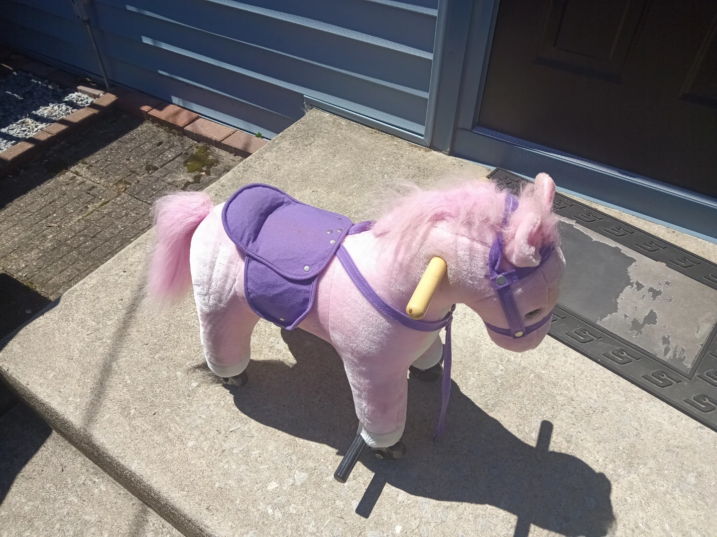 Pink Plush Ride-On Horse Toy with Wheels - photo 3