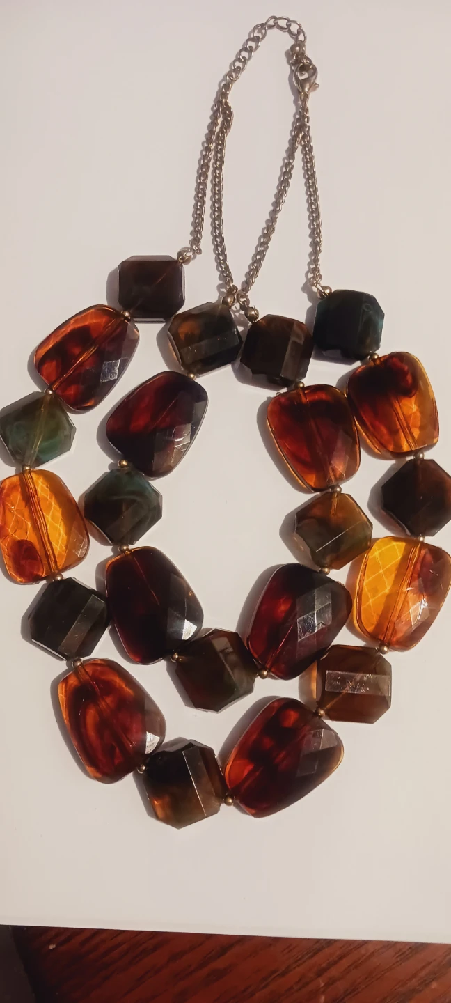 Beautiful Amber Lucite Double Strand Necklace - photo 4