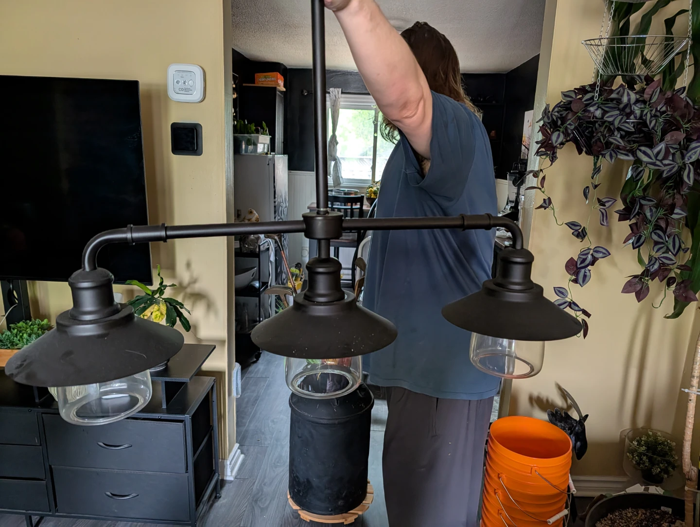 3-Light Black Barn Pendant Light Fixture with Glass Shades
