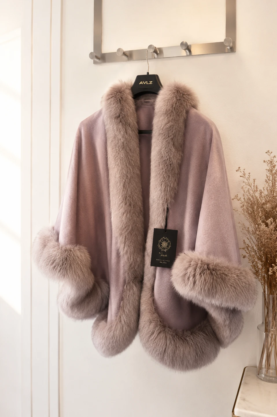 Hudson's Bay Company 100% Cashmere Cape with Fox Trim