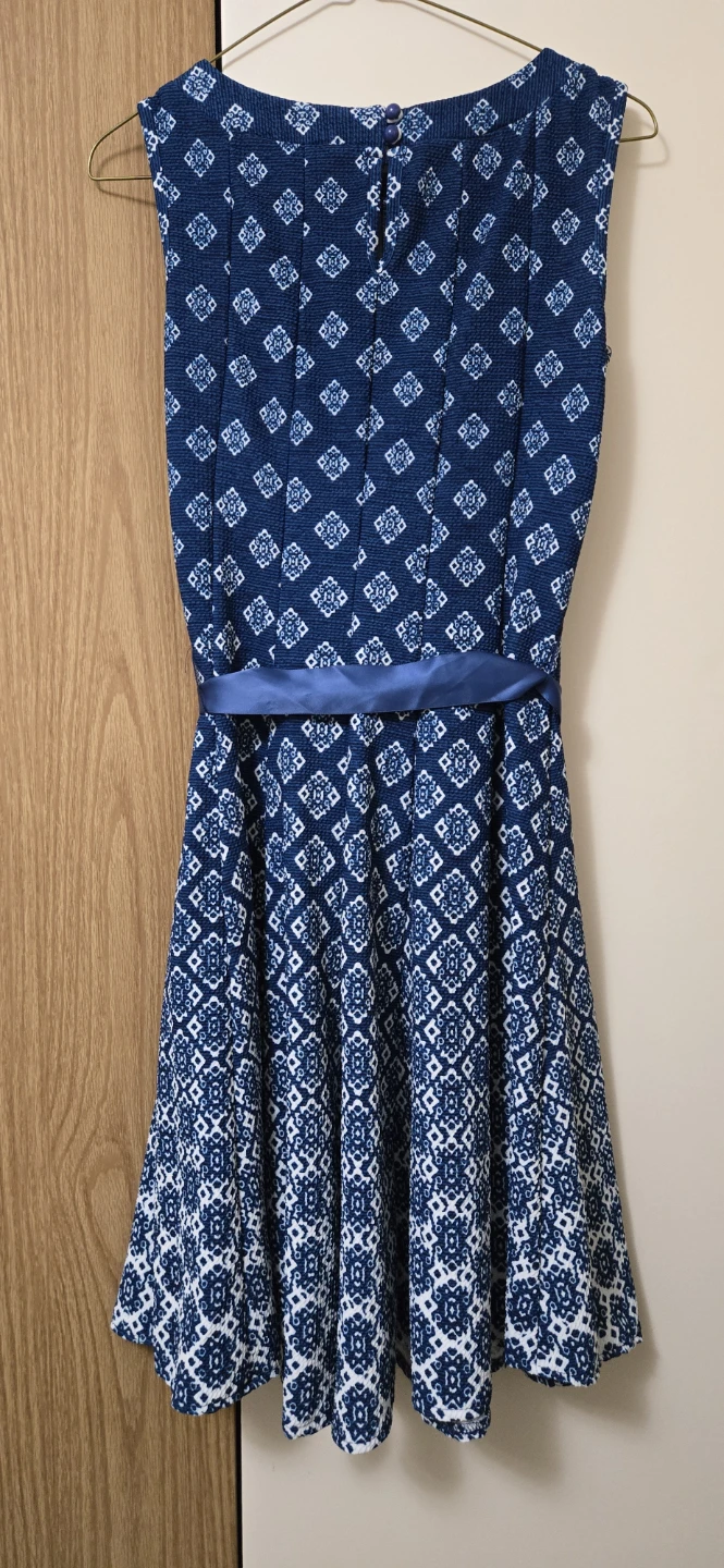 Haan Petite Blue & White Geometric Print Dress - Size PM - photo 2