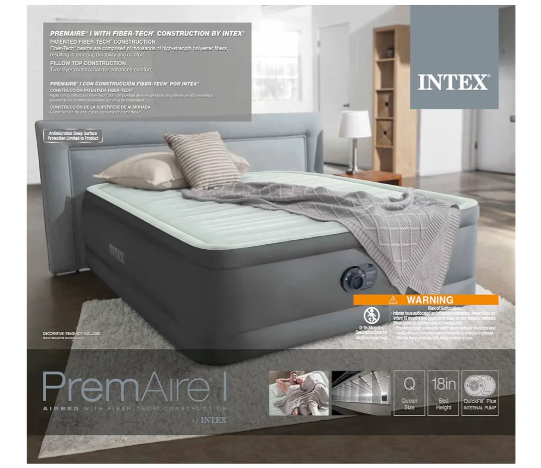 INTEX PremAire I Queen Airbed with Fiber-Tech Construction