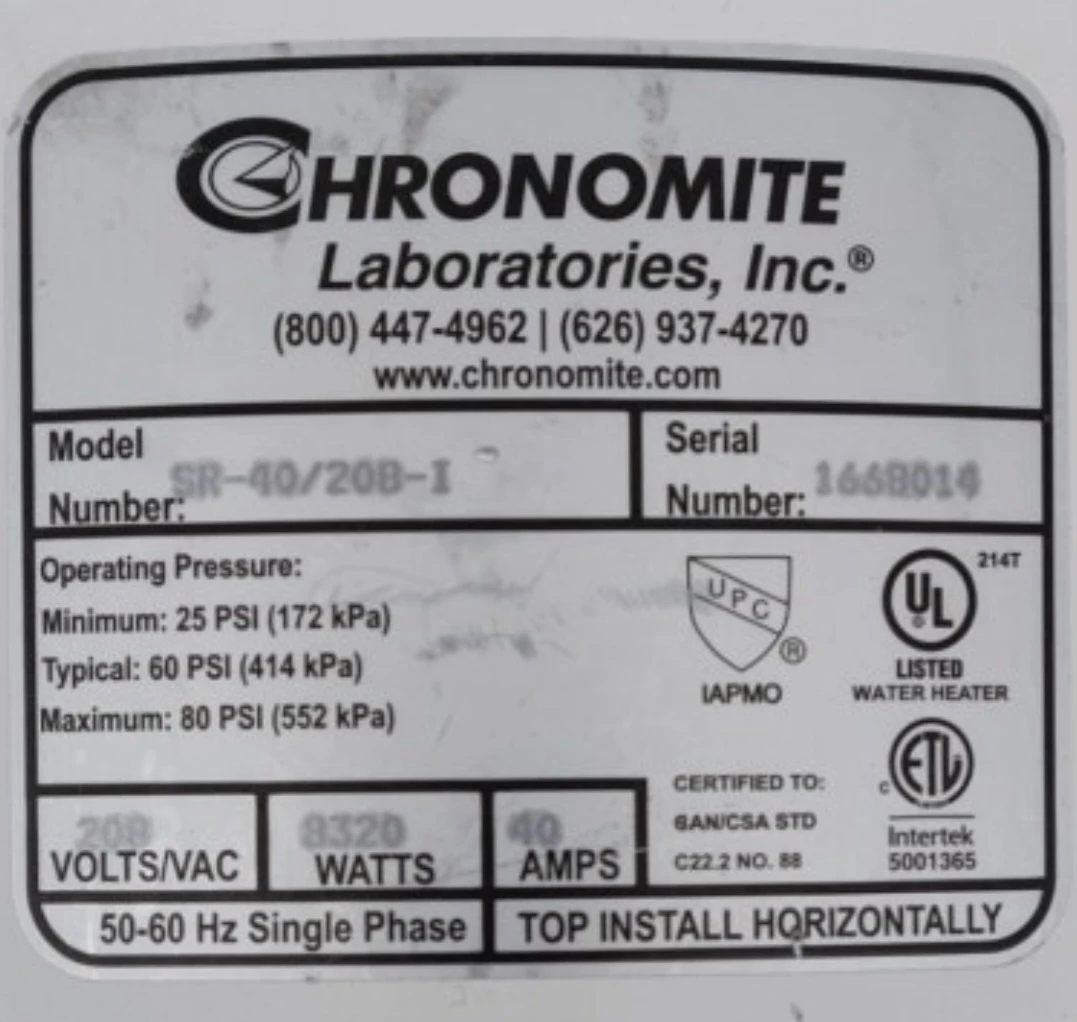 Chronomite SR-40/20B-I Water Heater