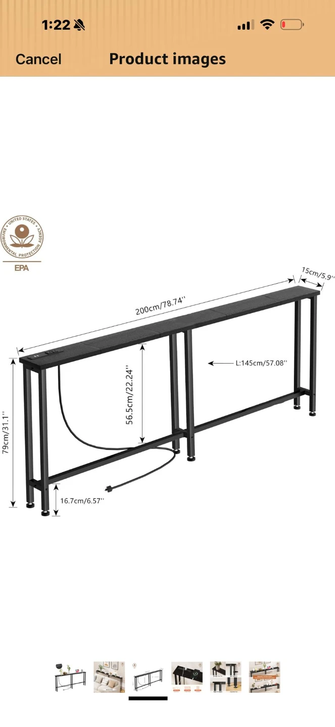 Keelian 78" Narrow Console Sofa Table - Black - photo 3