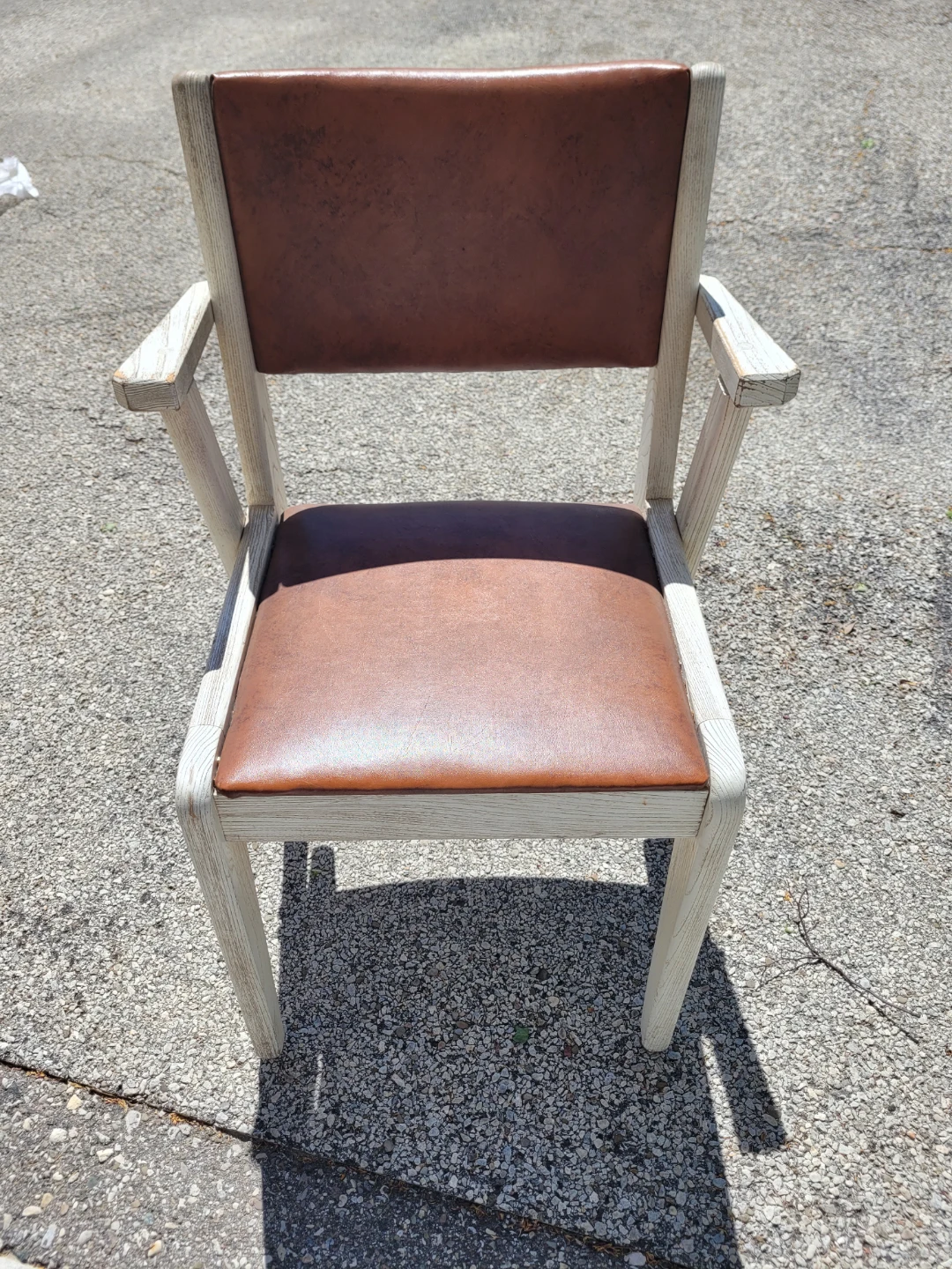 Wooden Arm Chair with Brown Faux Leather Seat and Back - photo 2