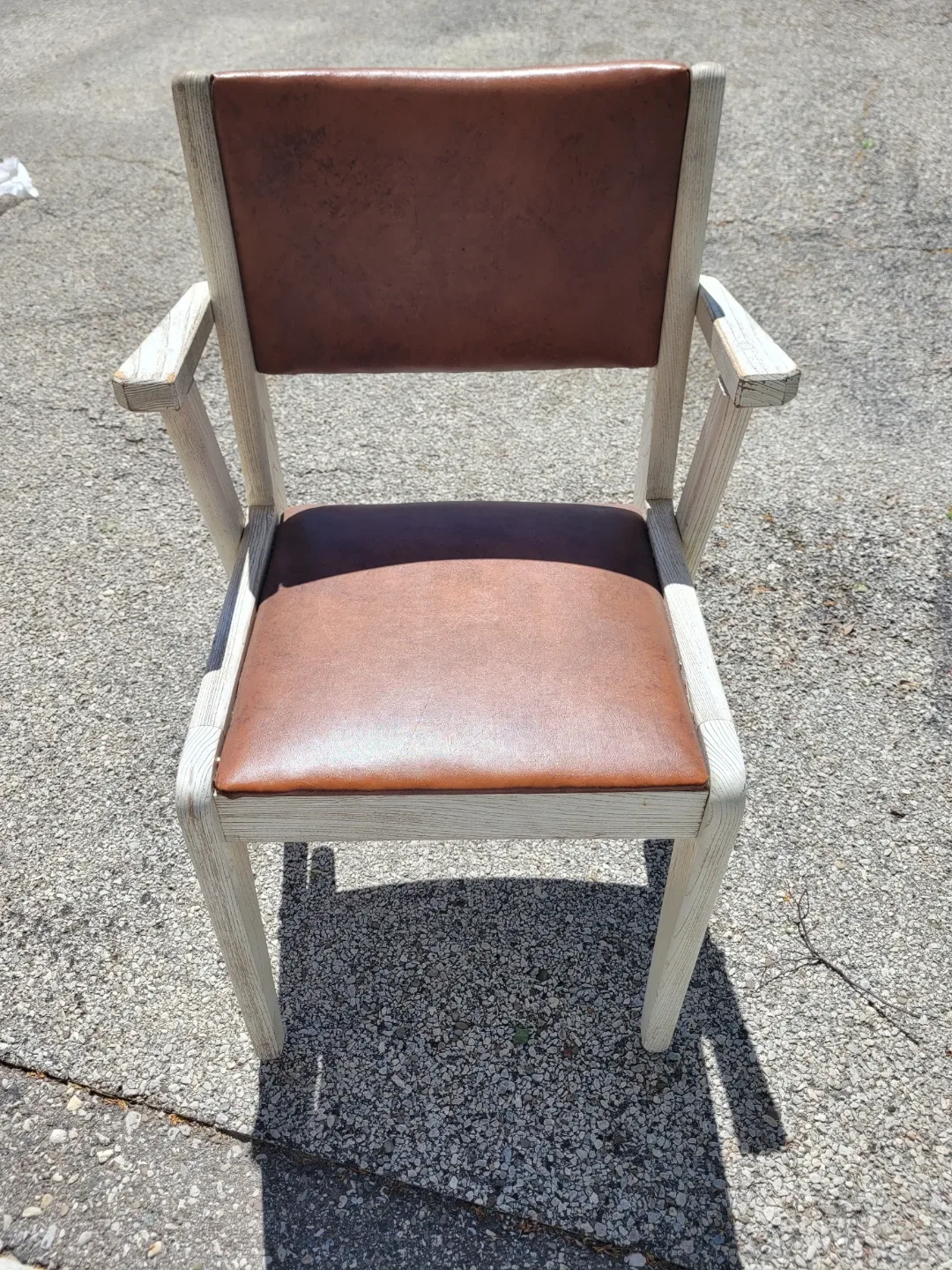 Wooden Arm Chair with Brown Faux Leather Seat and Back - photo 2