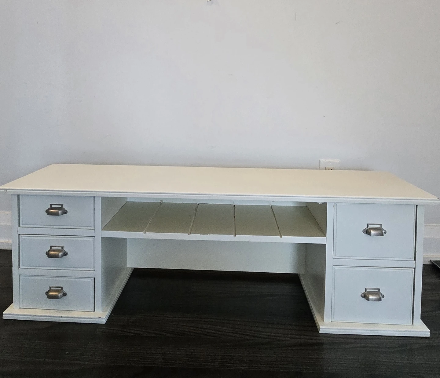 White Desk with 5 Drawers and Shelf