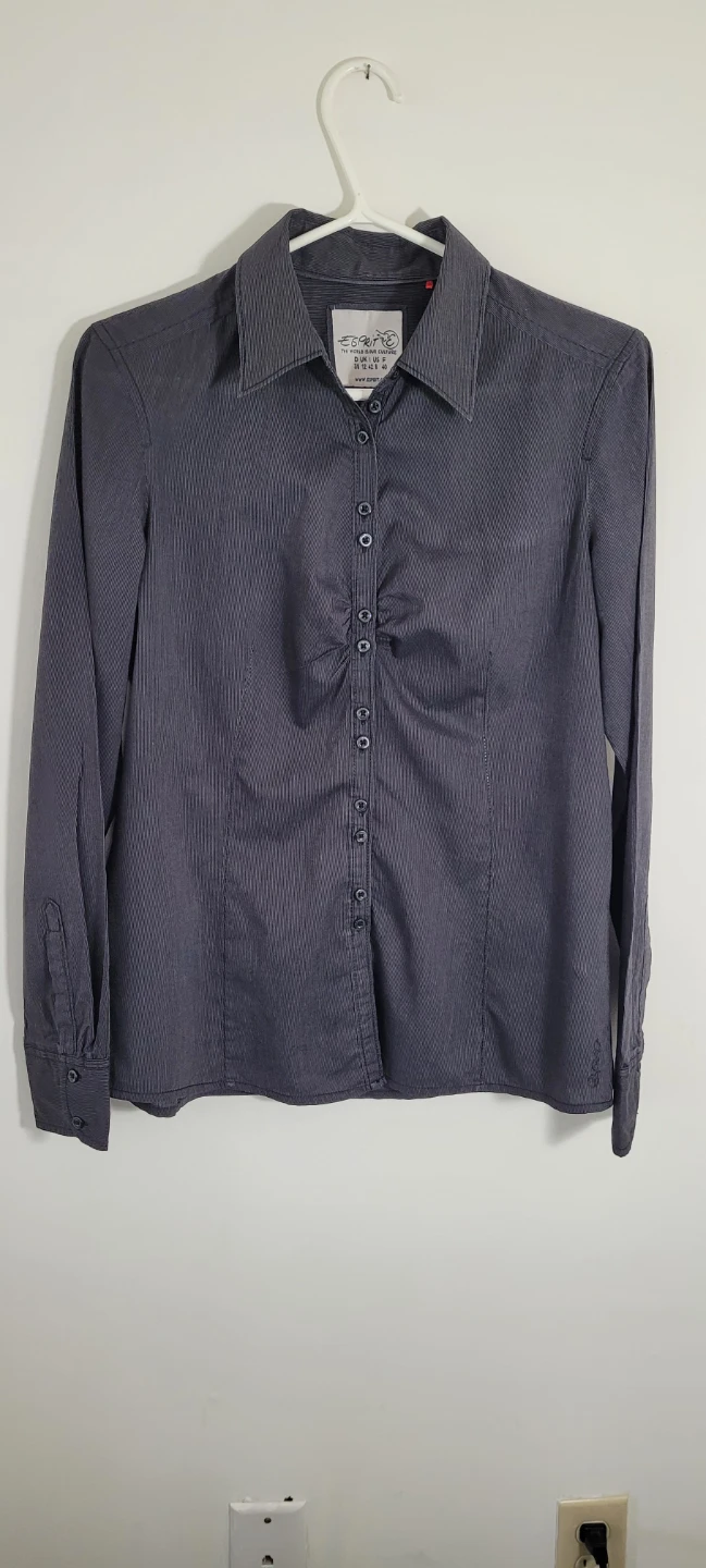 Esprit Women's Button-Up Shirt - Dark Grey Stripe - Size EUR 40