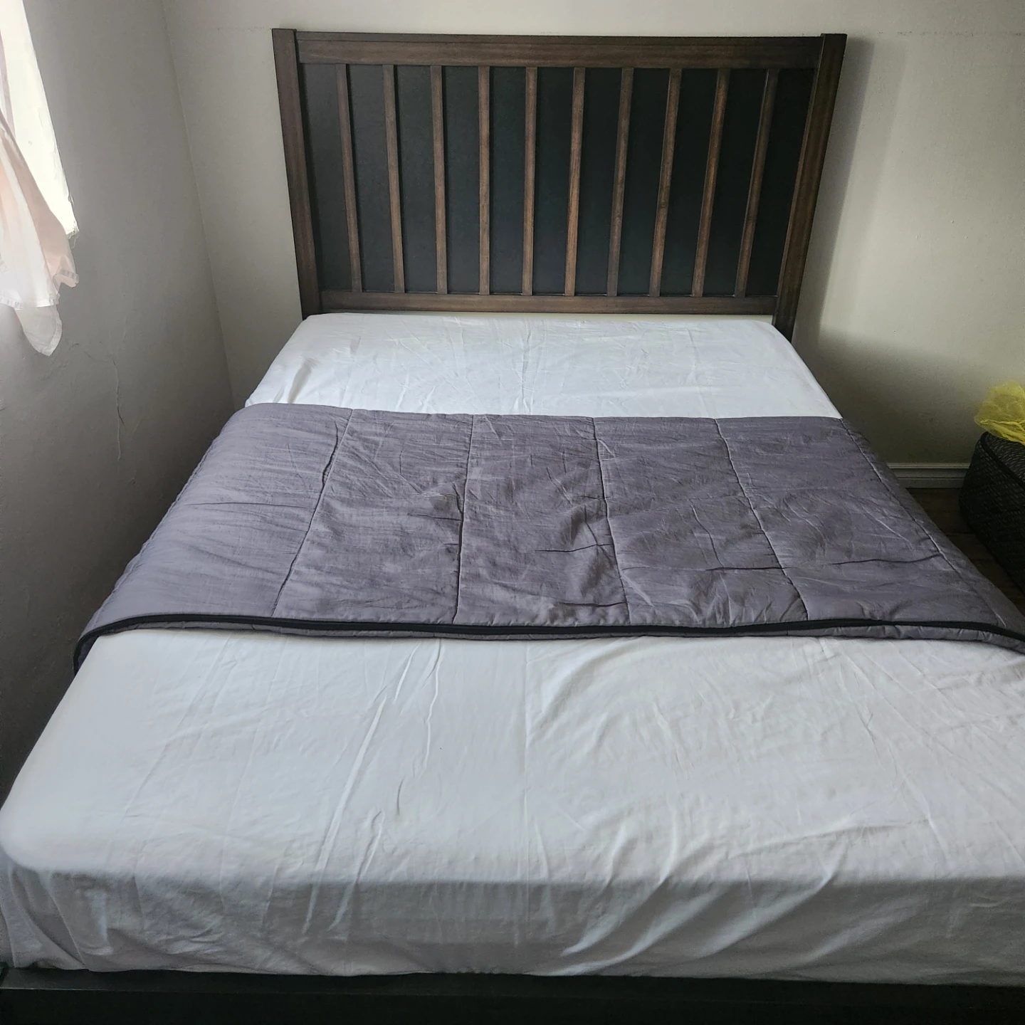 Wooden Queen Bed Frame, Box String with Dark Wood Headboard - photo 2