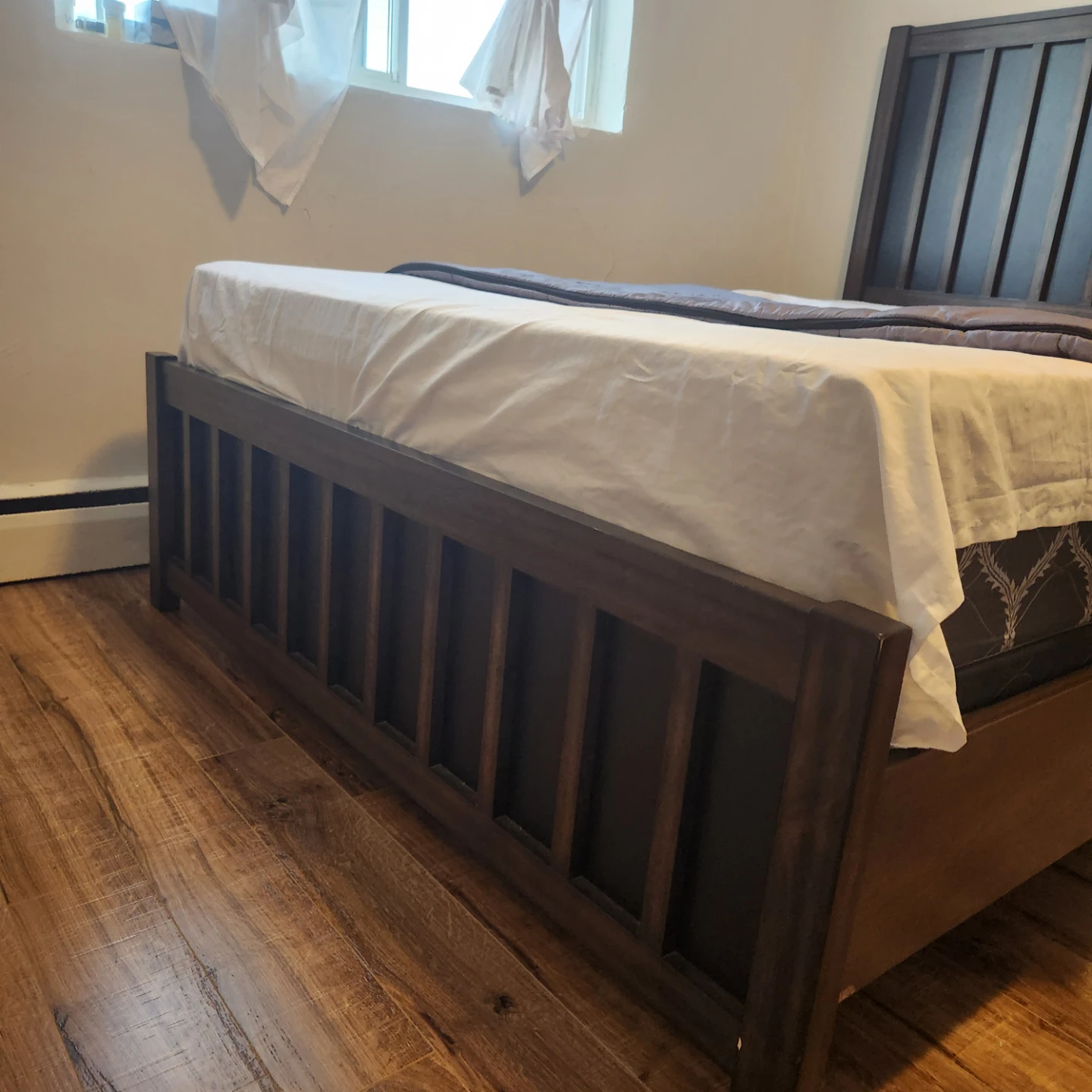 Wooden Queen Bed Frame, Box String with Dark Wood Headboard - photo 3