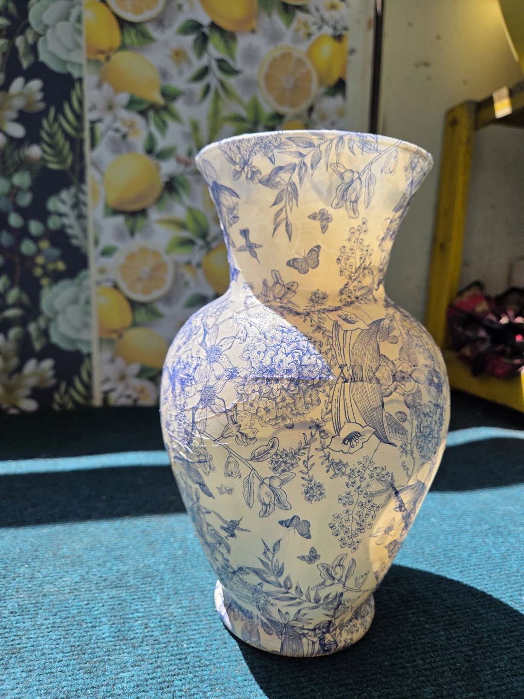Blue and White Floral Patterned Vase