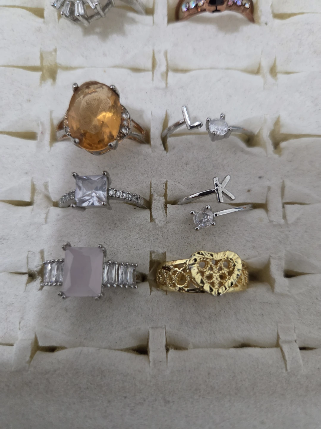 Assorted Rings: Oval Gemstone, Letter, Heart, and More
