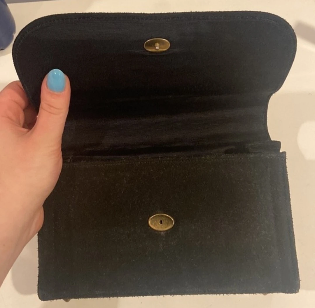 Vintage Classic Black Suede Mini Shoulder Bag with Gold Chain - photo 4