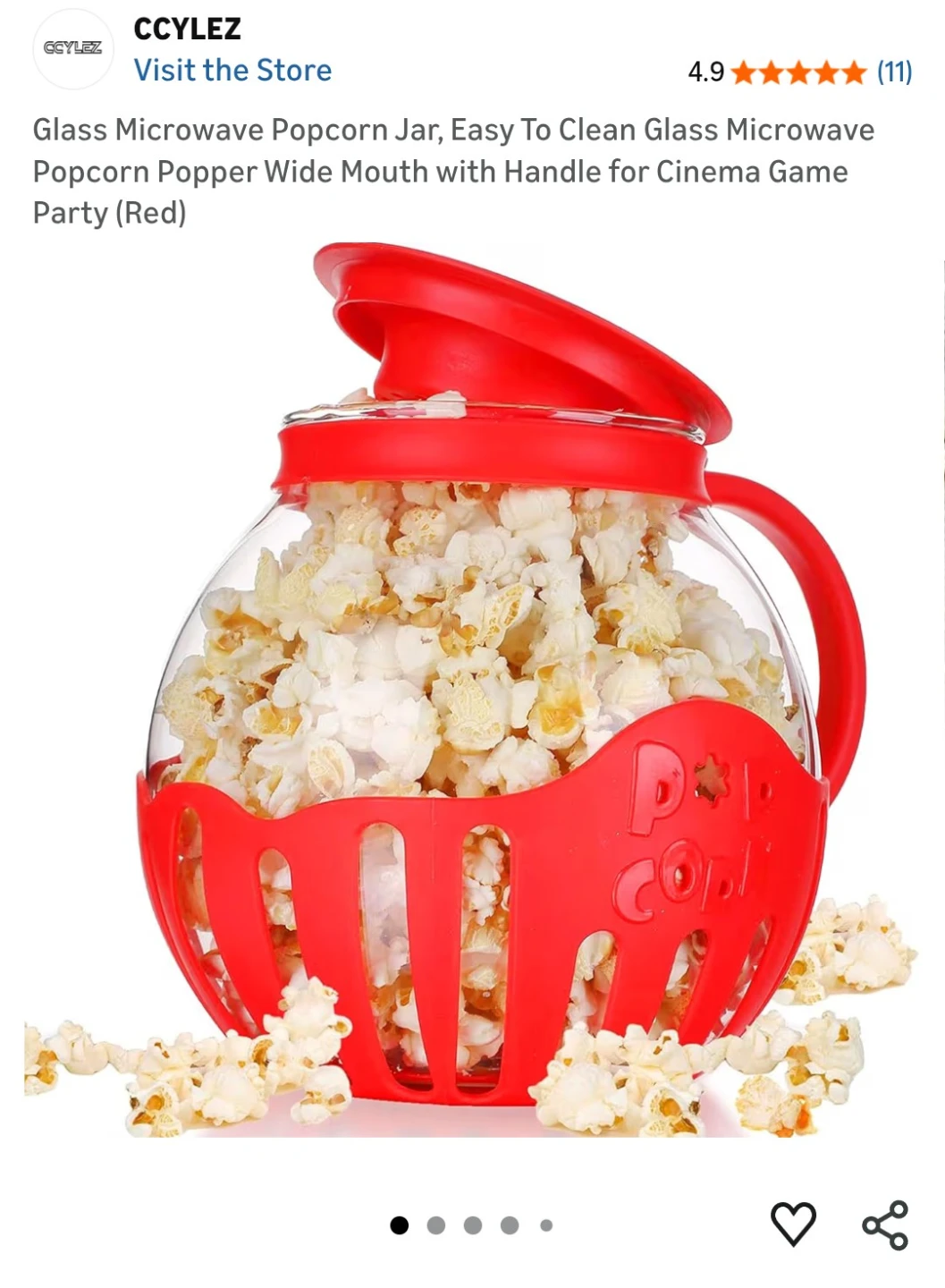CCYLEZ Glass Microwave Popcorn Popper Jar Red - photo 2