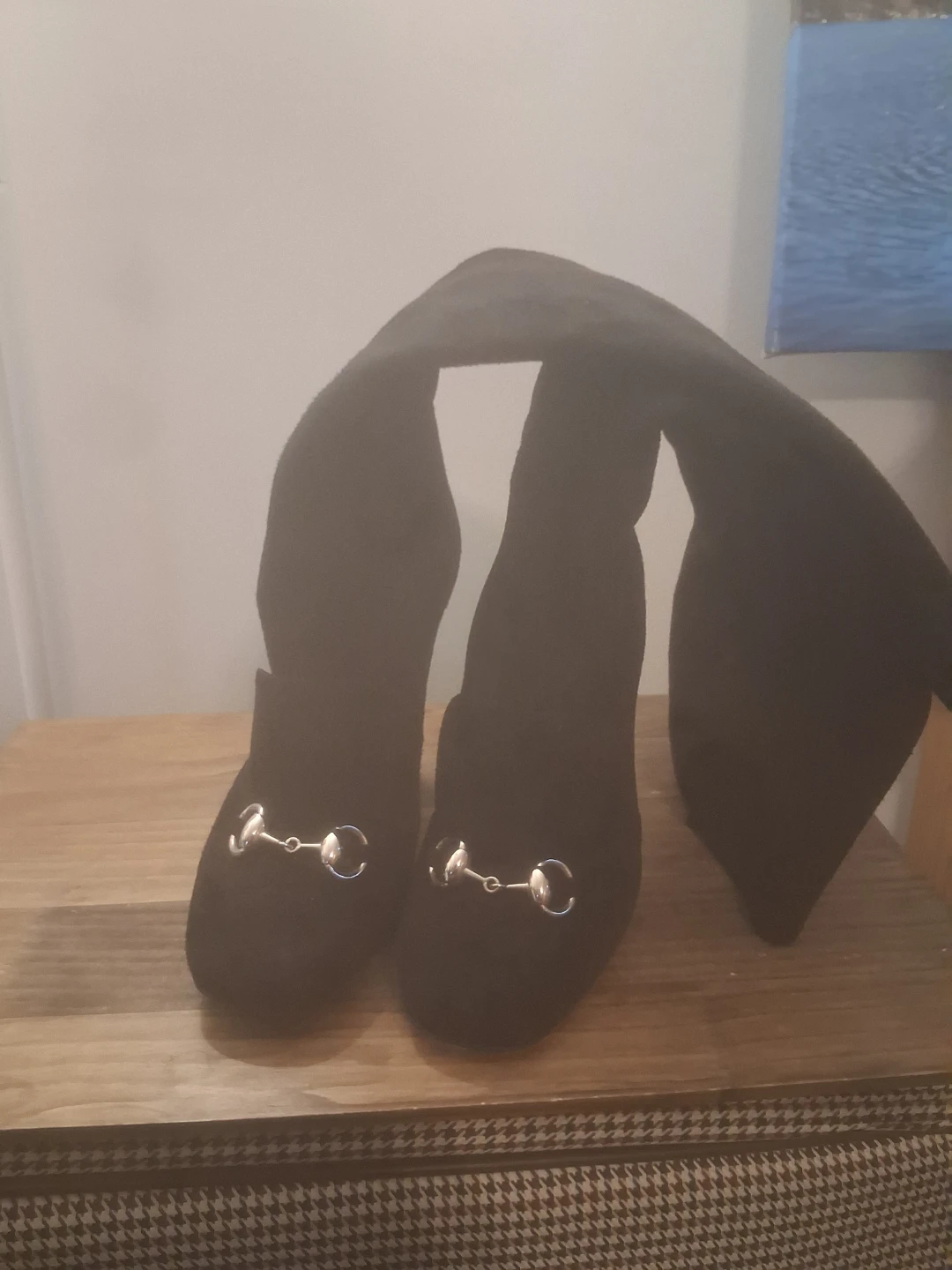 Gucci Black Suede Horse bit Loafers - Size 36.5