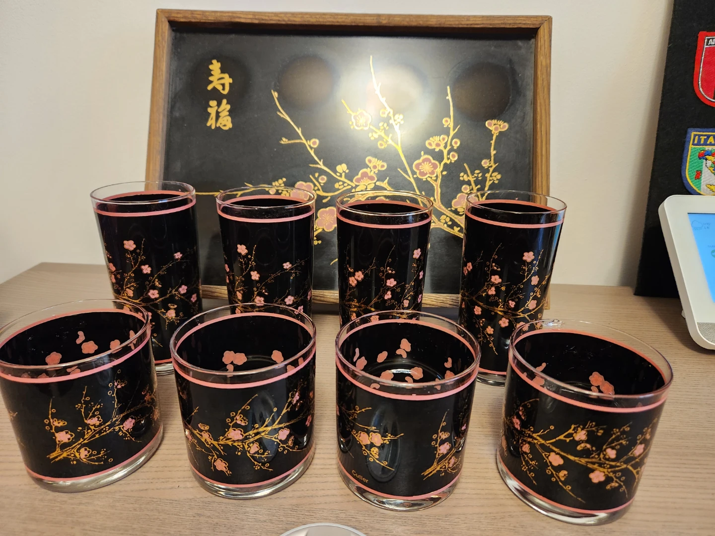 Set of 8 Black Glasses with Cherry Blossom Design - photo 3