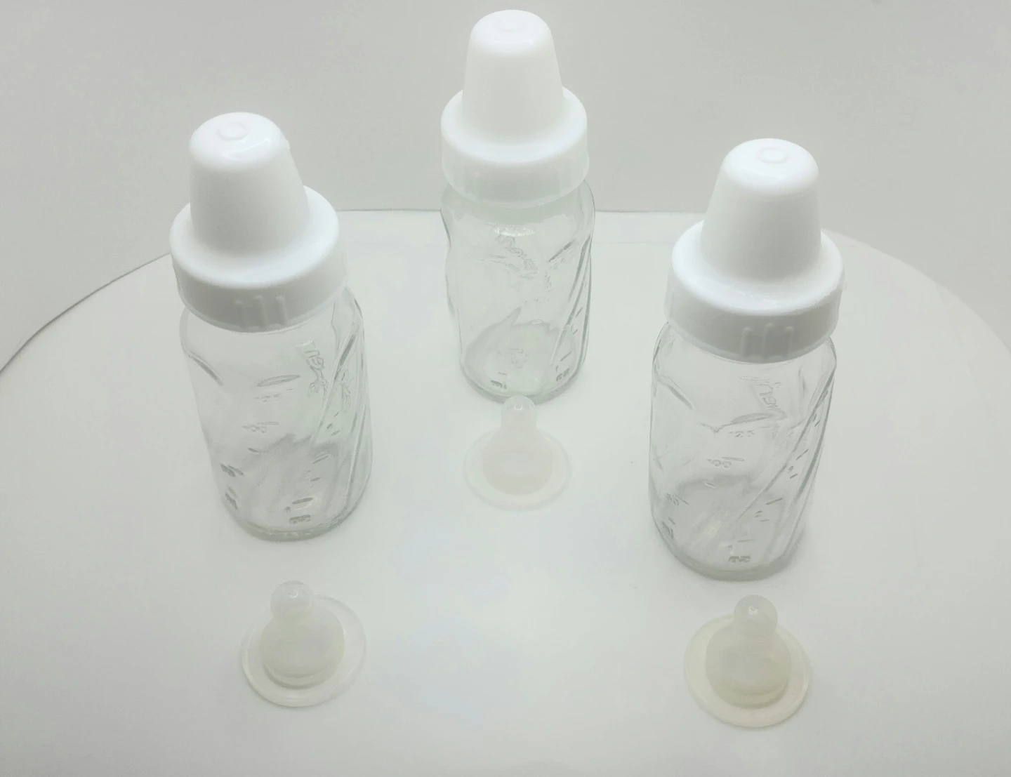 Set of 3 Glass Baby Bottles with two sets of Nipples
