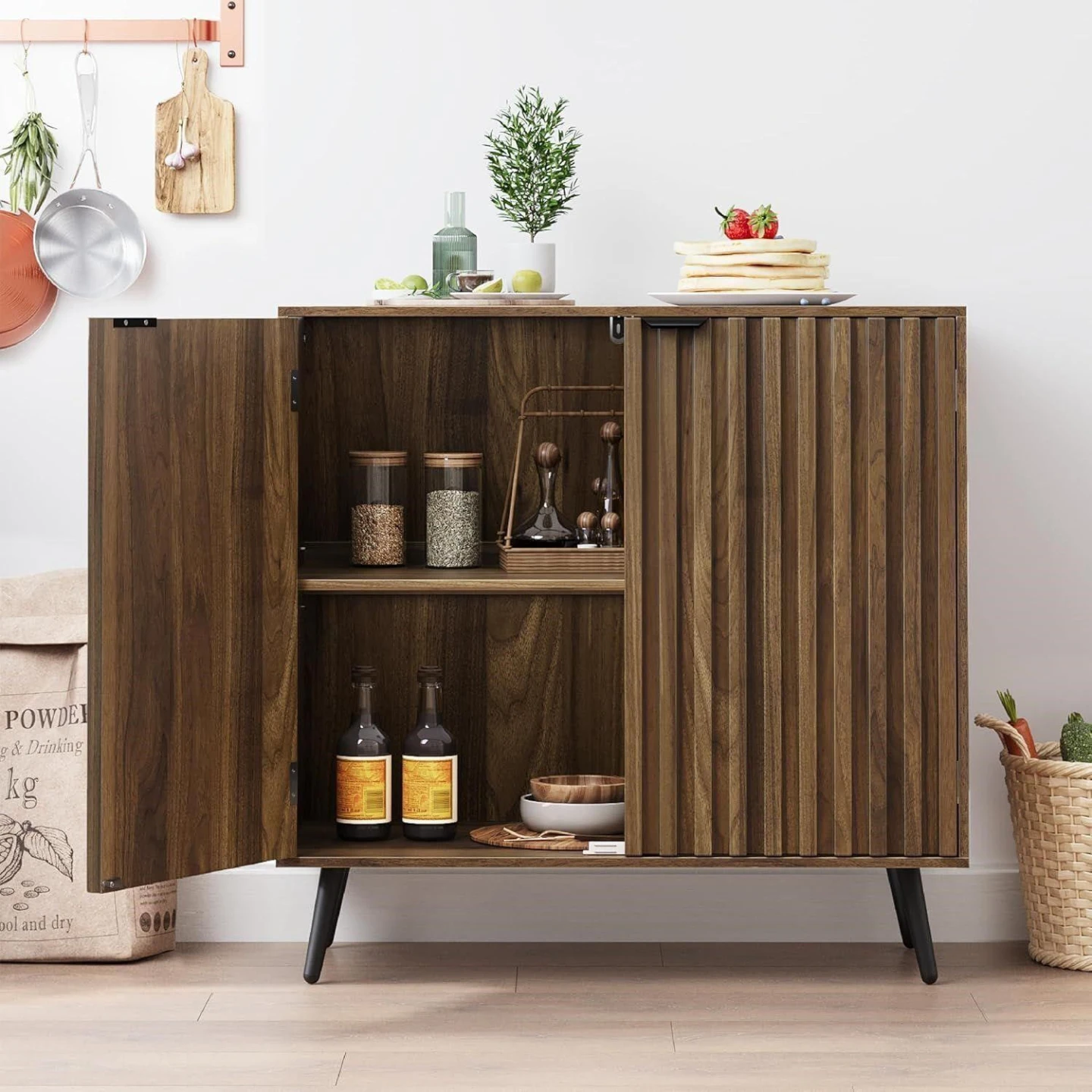 Modern Walnut Cabinet with Fluted Doors - Brand New - photo 3