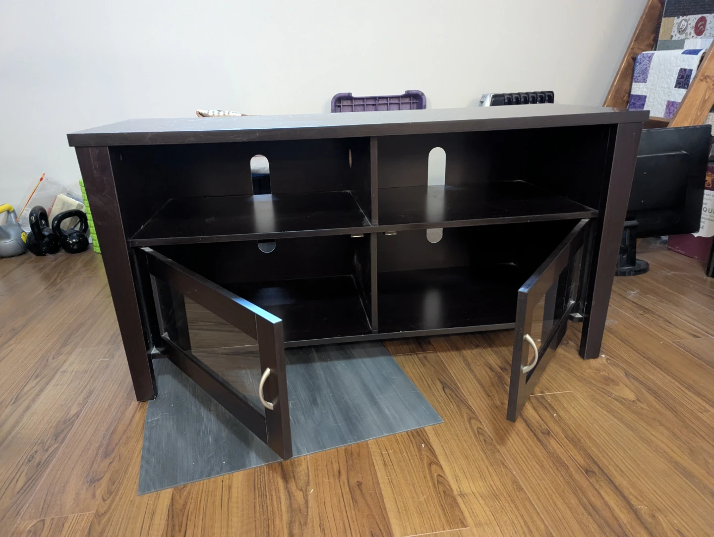 Dark Brown TV Stand with Glass Doors - photo 2
