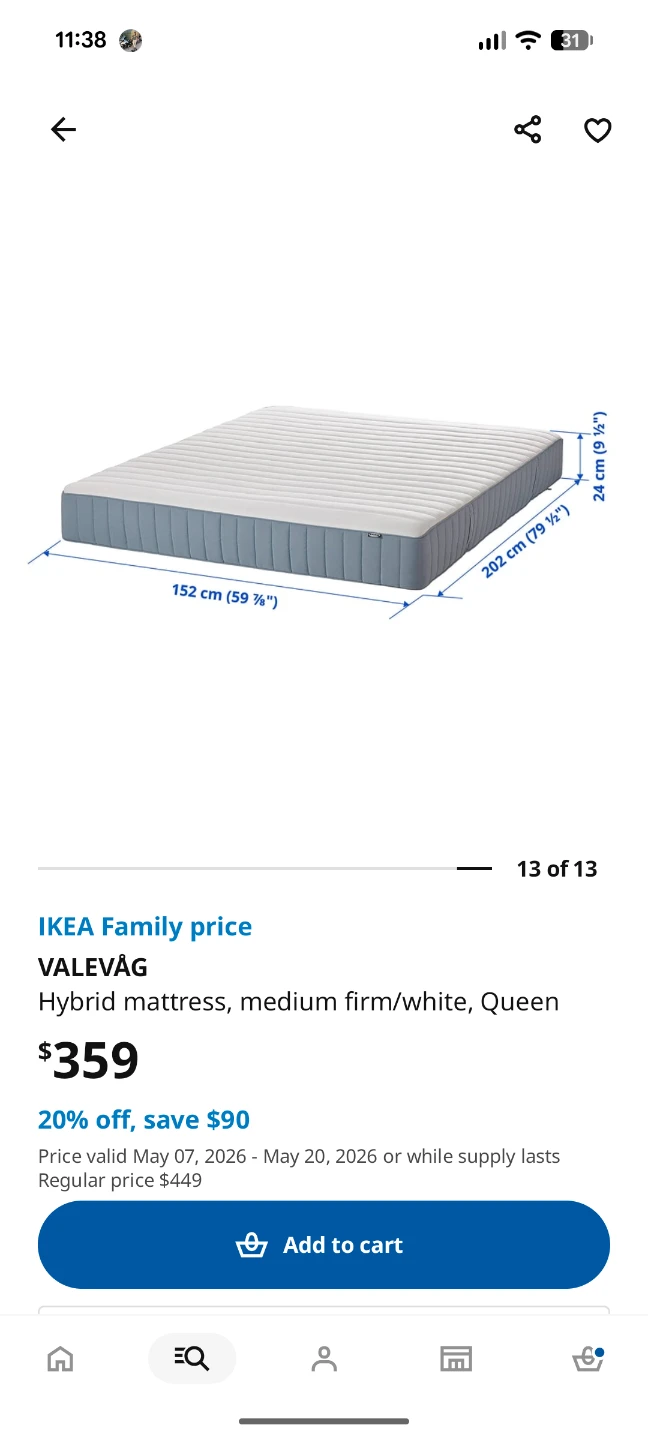 IKEA VALEVÅG Queen Hybrid Mattress - Medium Firm - photo 2