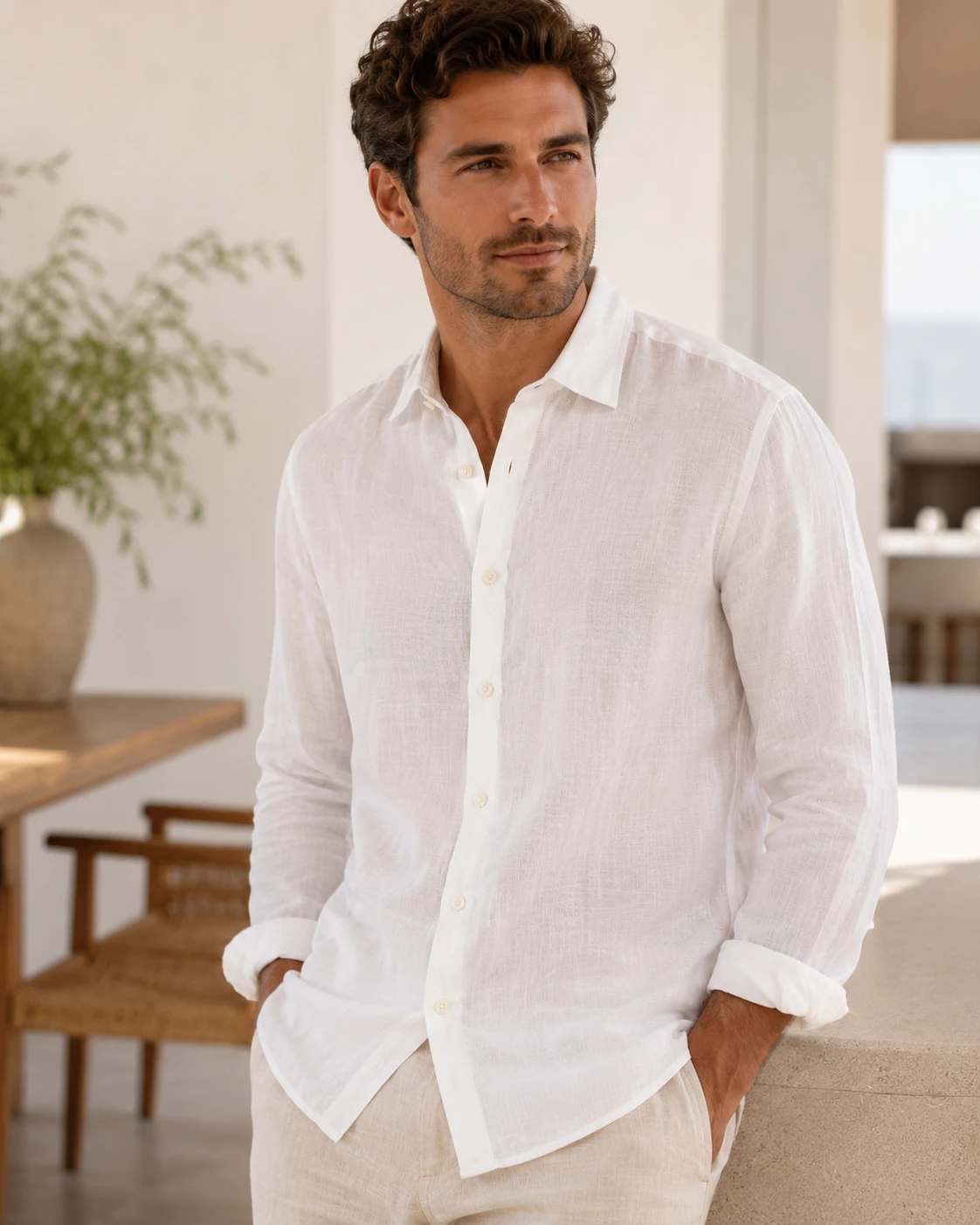 Club Room Men's White Linen Long Sleeve Shirt Size M - photo 2