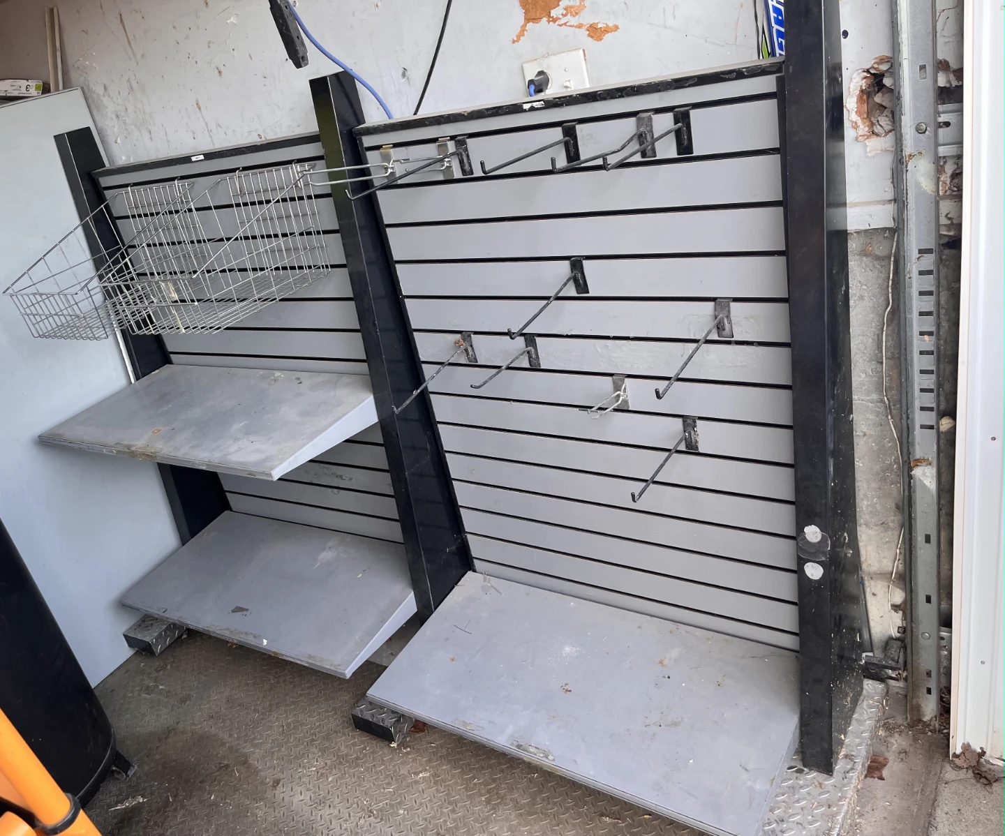 Slatwall Display Shelving Unit with Baskets and Hooks
