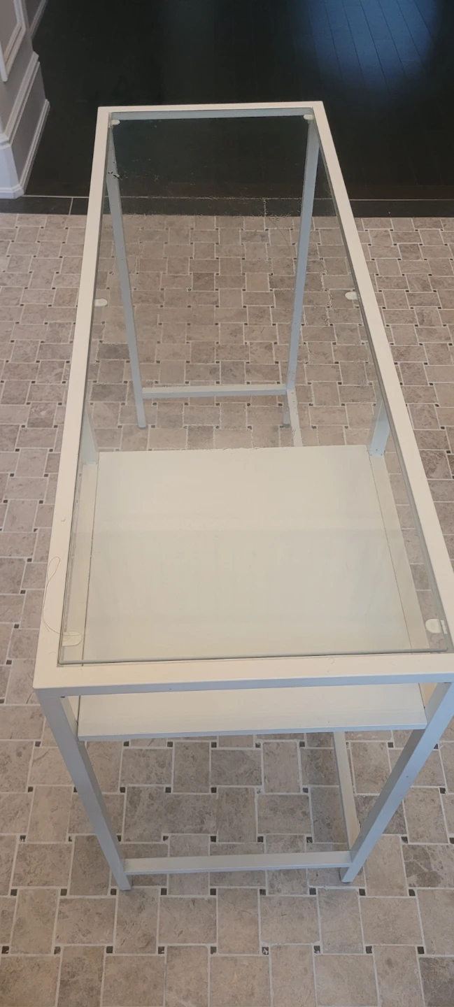 White metal and glass coffee table