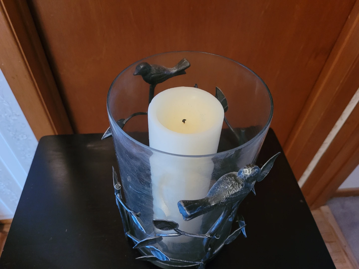 Glass Candle Holder with Bird and Leaf Metalwork - photo 3