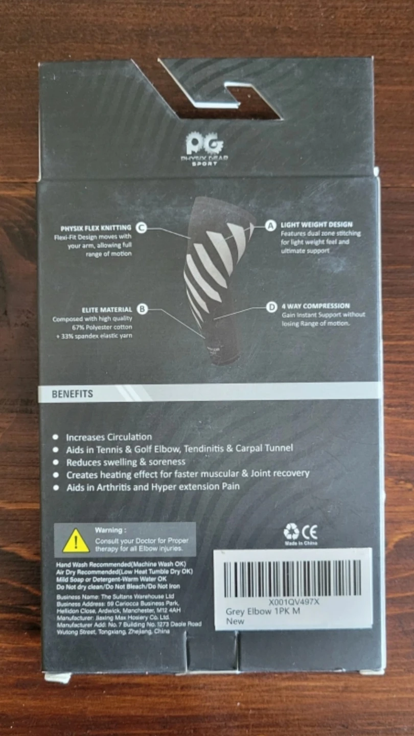 BNIB Physix Gear Sport Elbow Compression Sleeve - Grey, Size M - photo 2