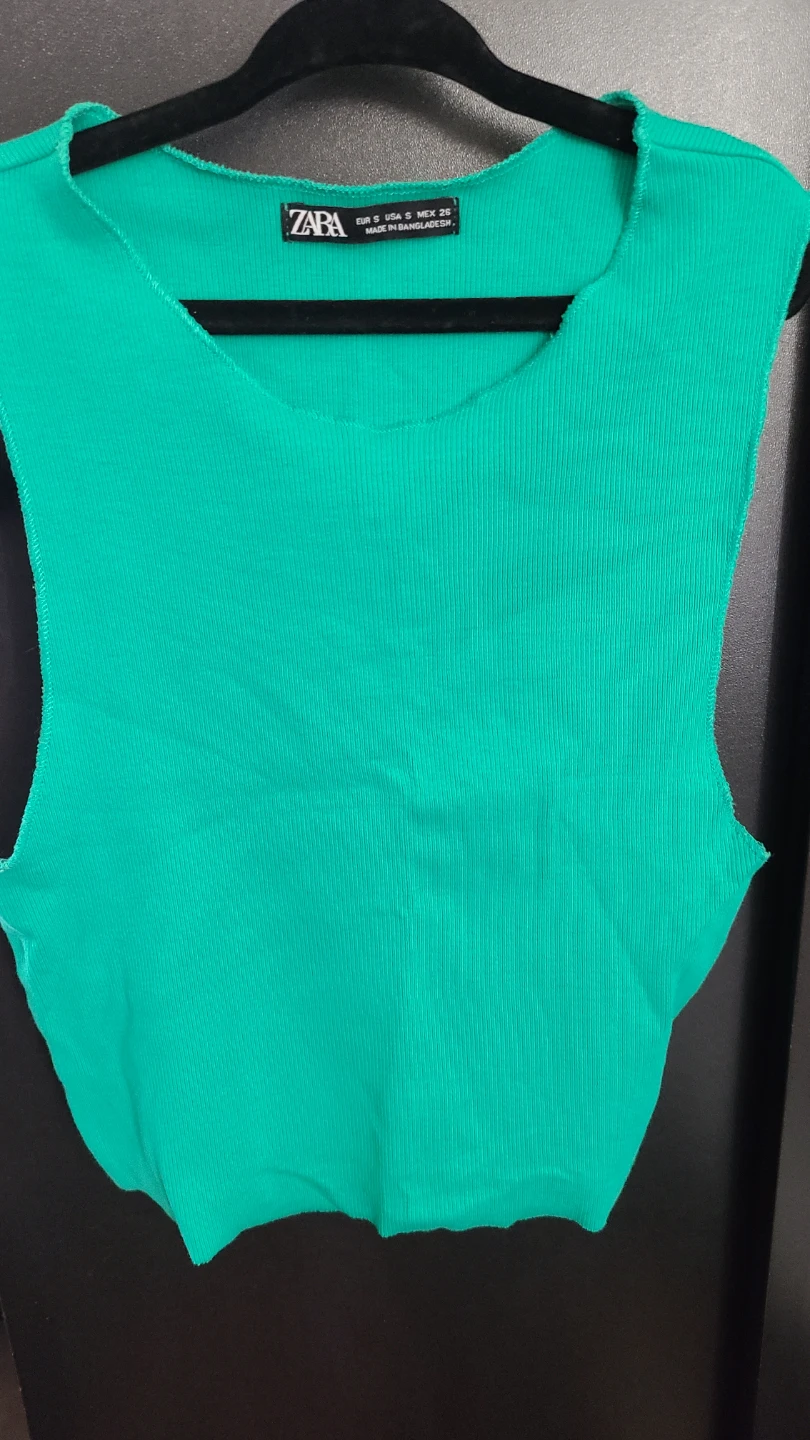 Zara Green Ribbed Sleeveless Top Size S